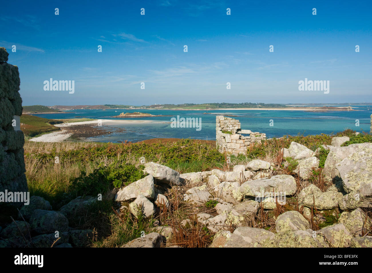 View from South Hill on Samson, towards Tresco, Isles of Scilly Stock Photo