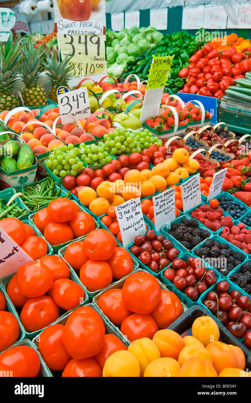 Fruit and vegetable stand in the Parkdale Market, Ottawa, Ontario Stock