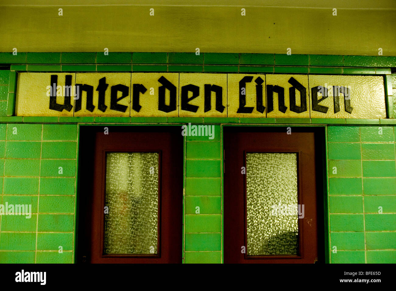 Berlin 2009,U Bahn,Unter den Linden,Gothic script, 1989 DDR Germany Unified positive forward history War Cold War end East West Stock Photo