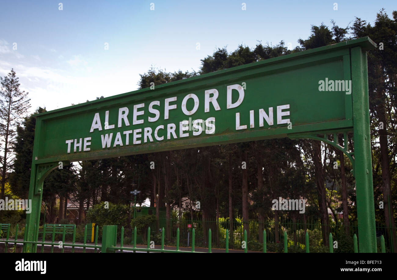 Sign for the Watercress Line, Alresford Station, Hampshire, England Stock Photo