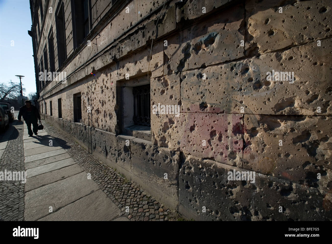 Berlin 2009,bullet holes,museum island,1989 DDR Germany Unified positive forward history War Cold War end East West Divide city Stock Photo