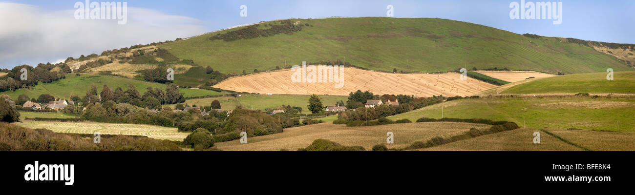 village with houses in countryside - kimmeridge dorset Stock Photo