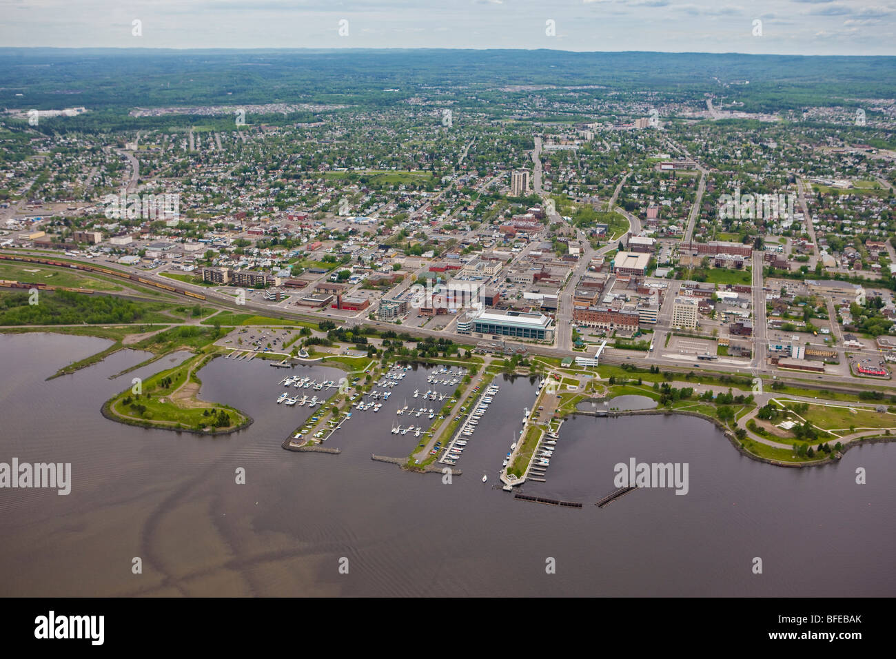 Marina and waterfront in the city of Thunder Bay, Ontario, Canada Stock Photo