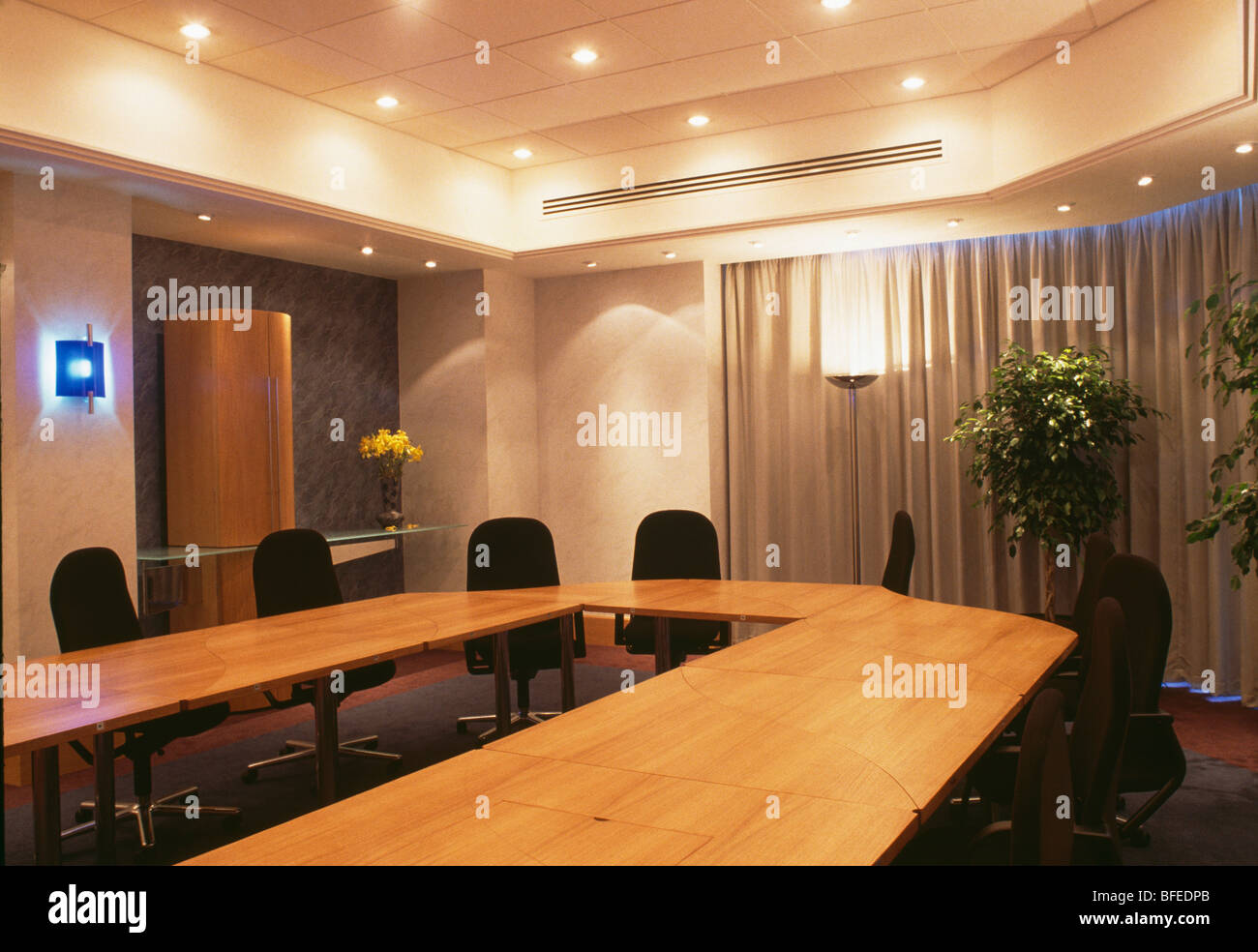 Ceiling Lighting Above Table In Meeting Room In Modern City