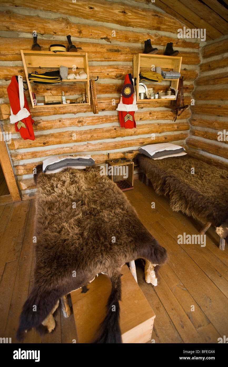 Sleeping quarters at Fort Walsh National Historic Site, Cypress Hills Interprovincial Park, Saskatchewan, Canada Stock Photo
