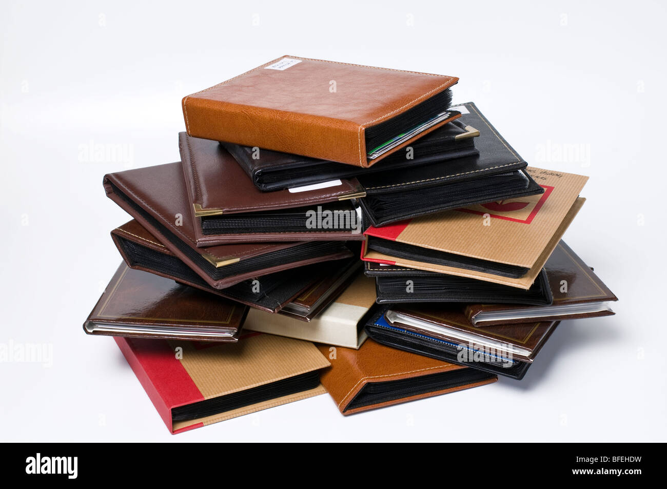 A pile of photograph albums Stock Photo