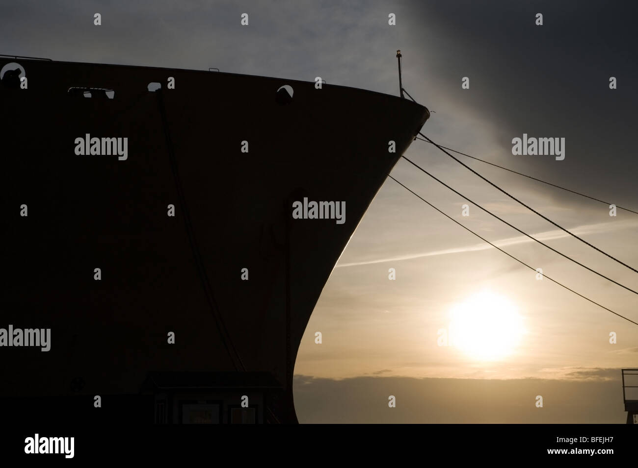 ship bow in vancouver harbour at sunset Stock Photo