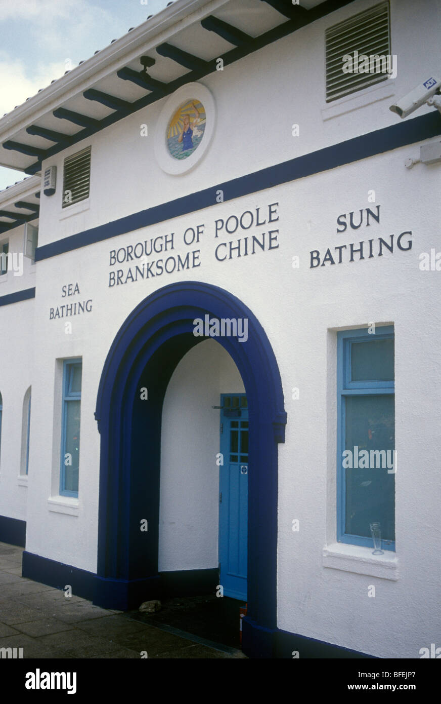 Poole Dorset UK Entrance to Branksome Chine beach 1920s 1930s seaside building Sea Bathing and Sun Bathing Stock Photo