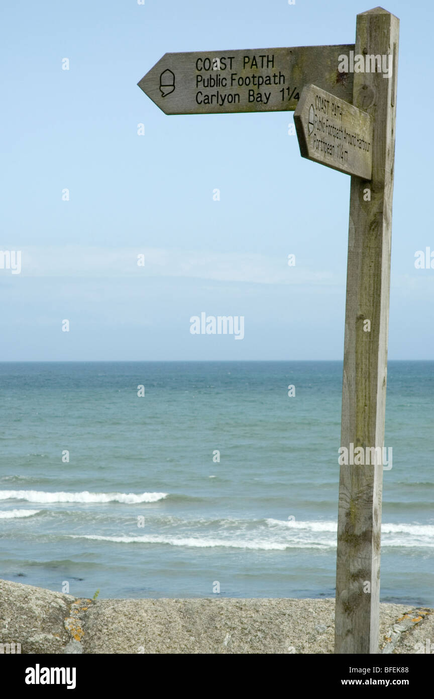 A signpost on the South West Coast Path, Cornwall, England Stock Photo ...
