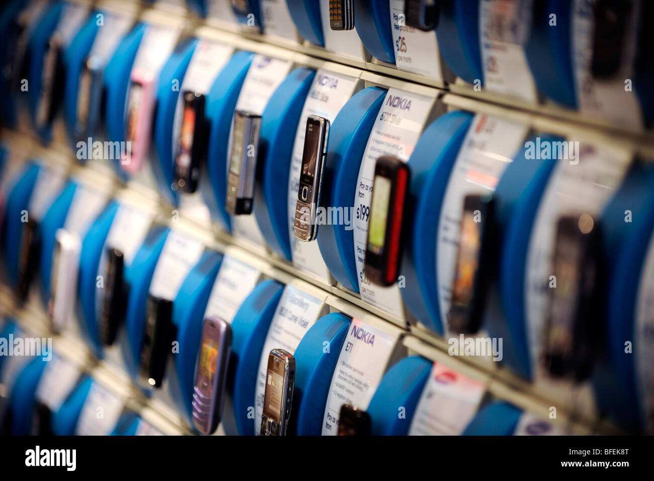 Mobile phones on sale in high street chain store Carphone Warehouse. Stock Photo