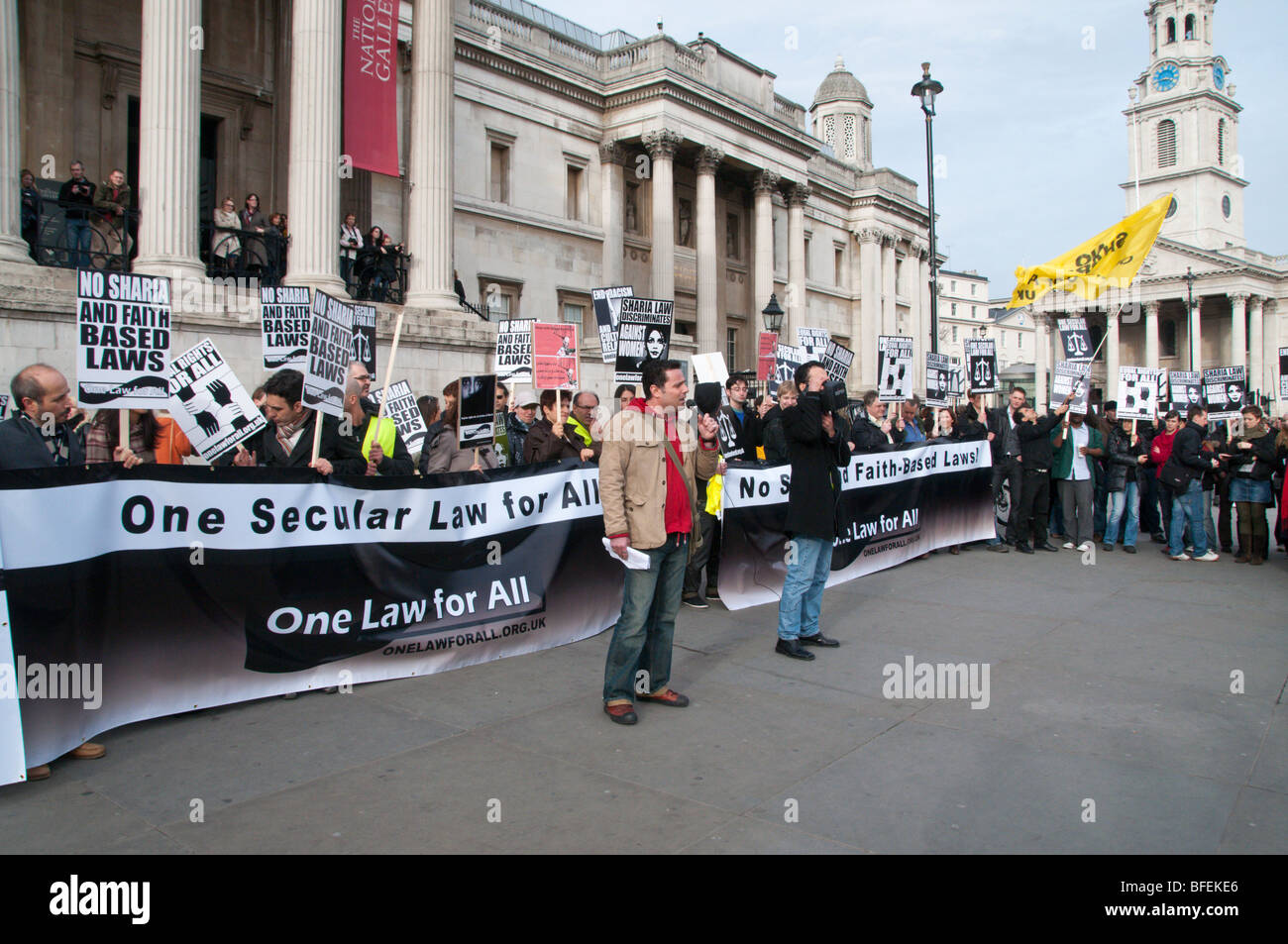 One Law For All No Sharia Law In Britain Rally Banner Stock