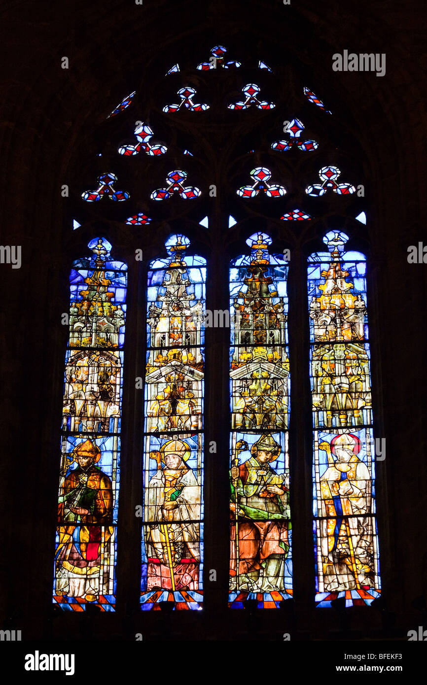 Stained Glass Window at the Cathedral of Seville in Spain Stock Photo