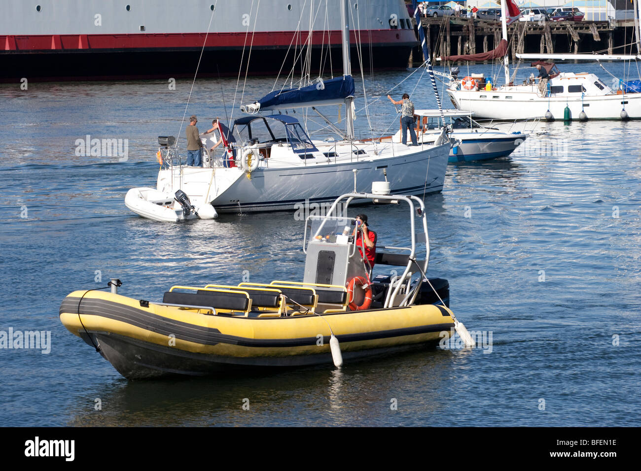 Marina with Sailboats and Inflatable Boat Victoria, Vancouver Island