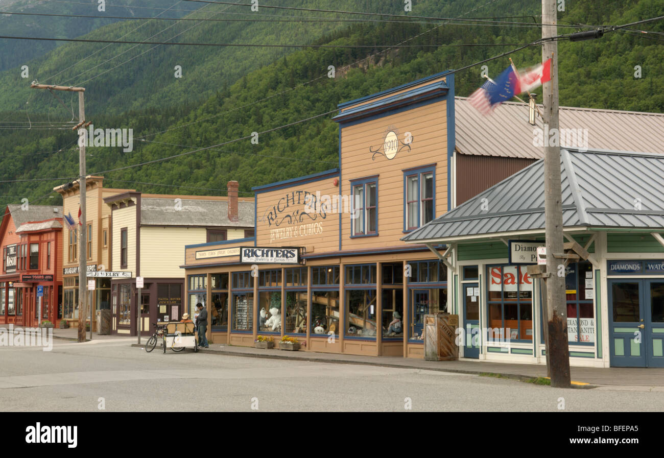Quaint streetscape, Skagway, Alaska, United States of America Stock Photo