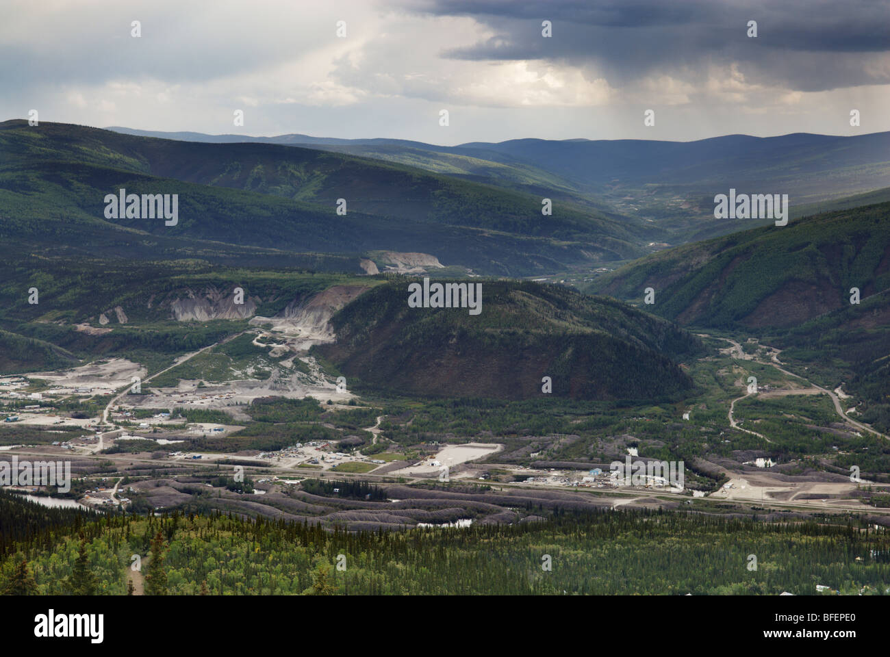 Mining operations and tailings, Dawson City, Yukon Territory, Canada Stock Photo