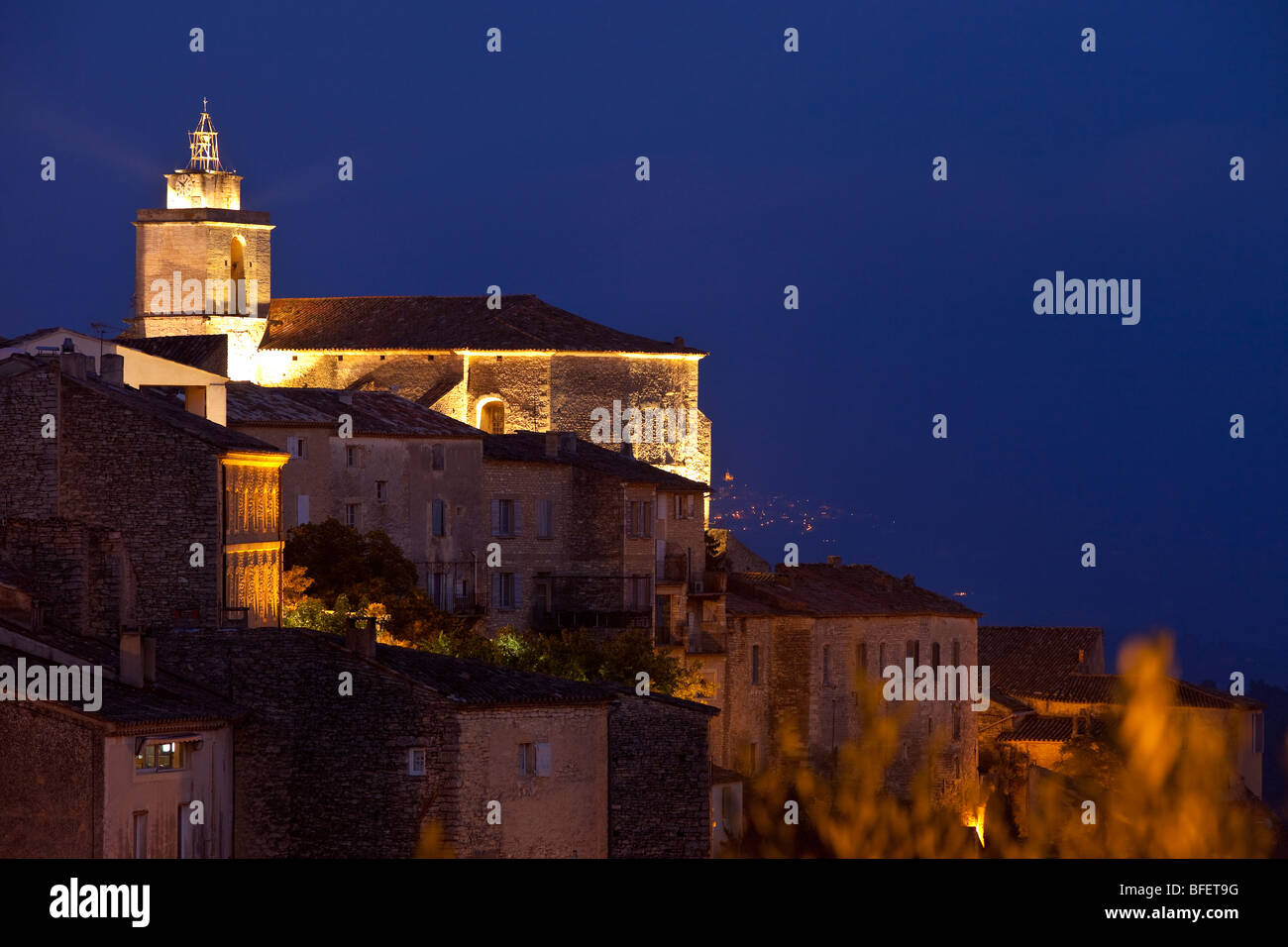 Hilltop town of Gordes at dusk Provence France Stock Photo