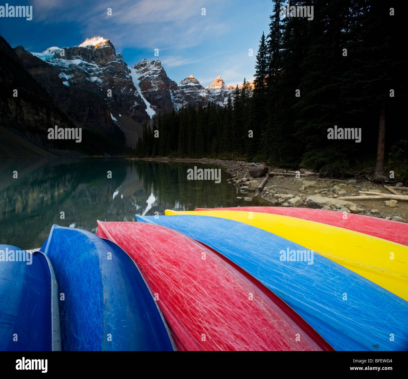 Canoes On Moraine Lake In Banff National Park Hi-res Stock Photography ...