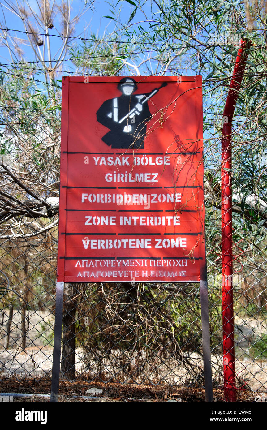 Forbidden army zone warning sign, Bellapais, Kyrenia District, Northern Cyprus Stock Photo