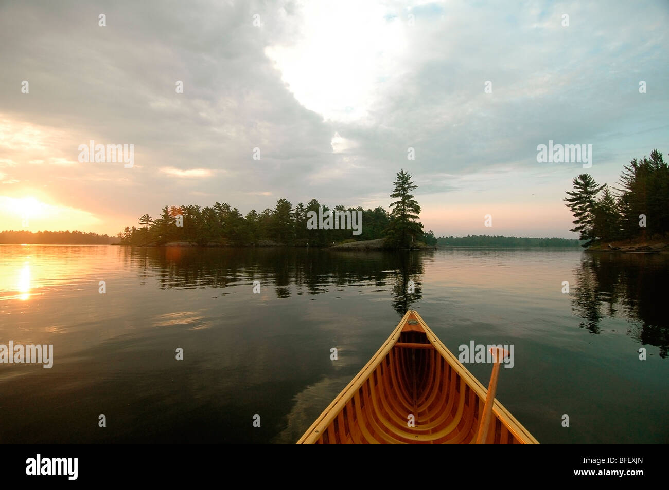 Canoe Prow, Sunrise, Kahshe Lake, Muskoka, Ontario Stock Photo Alamy