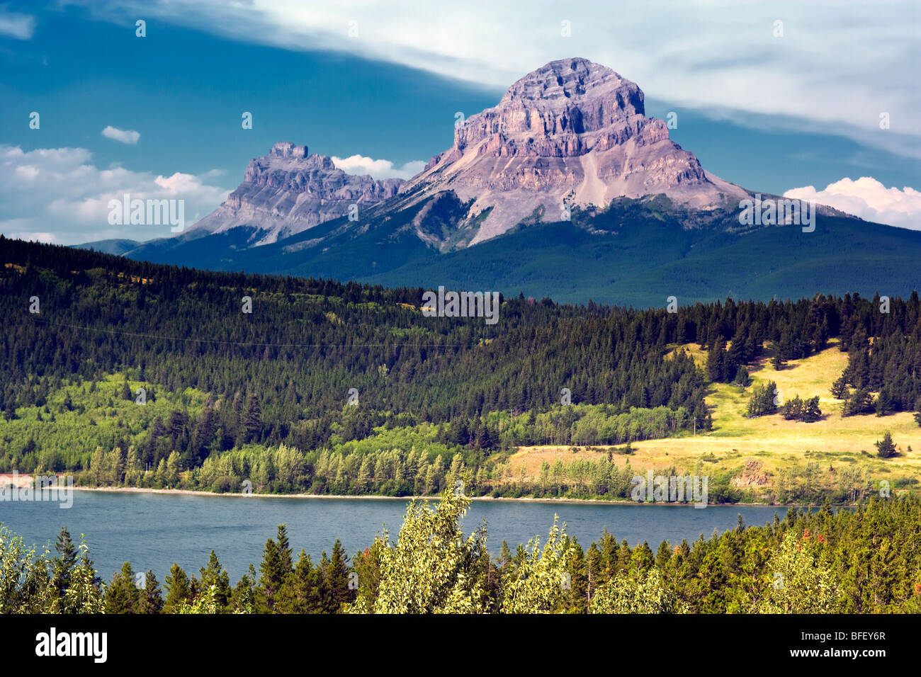 Crowsnest Mountain, Alberta, Canada, Rockies, lake Stock Photo Alamy
