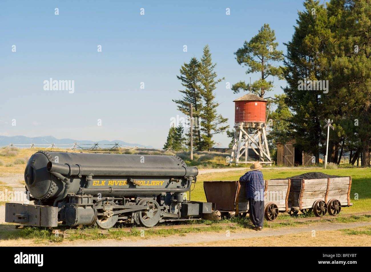 Coal locomotive, Fort Steele Heritage Town, British Columbia, Canada, people, railroad Stock Photo
