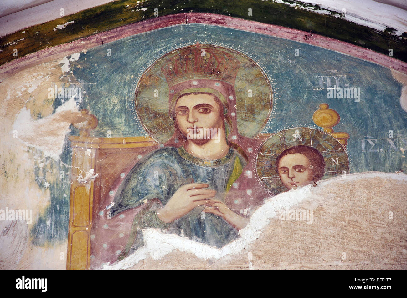 Wall painting, Bellapais Abbey, Bellapais, Kyrenia District, Northern Cyprus Stock Photo