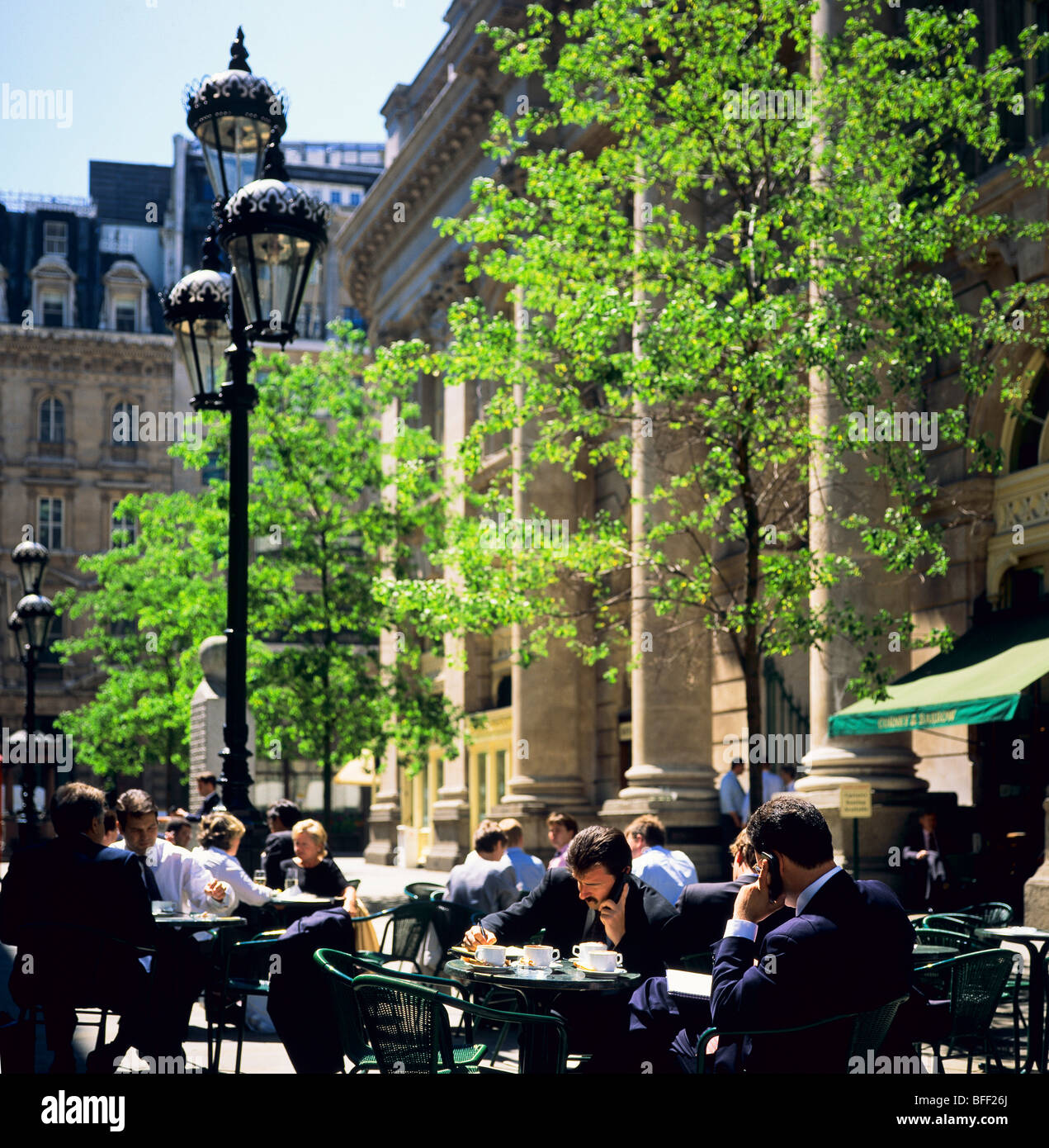 Cafe terrace by Royal Exchange City of London Great Britain Stock Photo