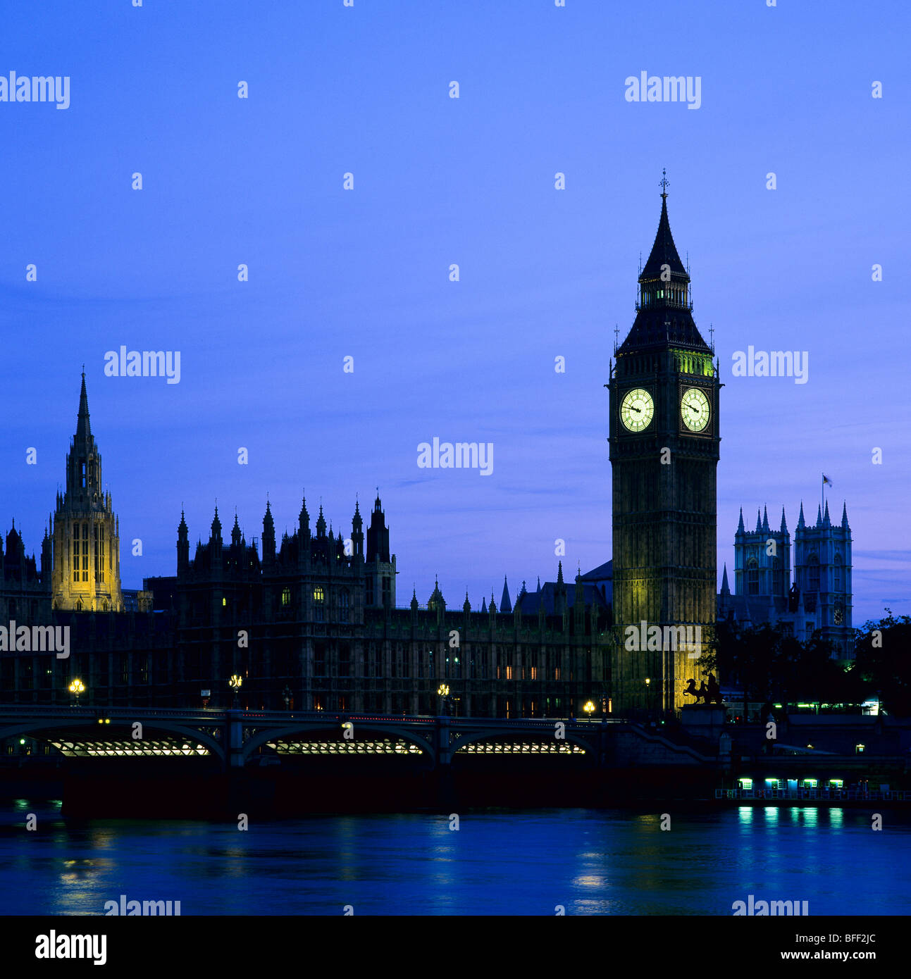 Westminster Palace and Big Ben clock tower at dusk London Great Britain Stock Photo