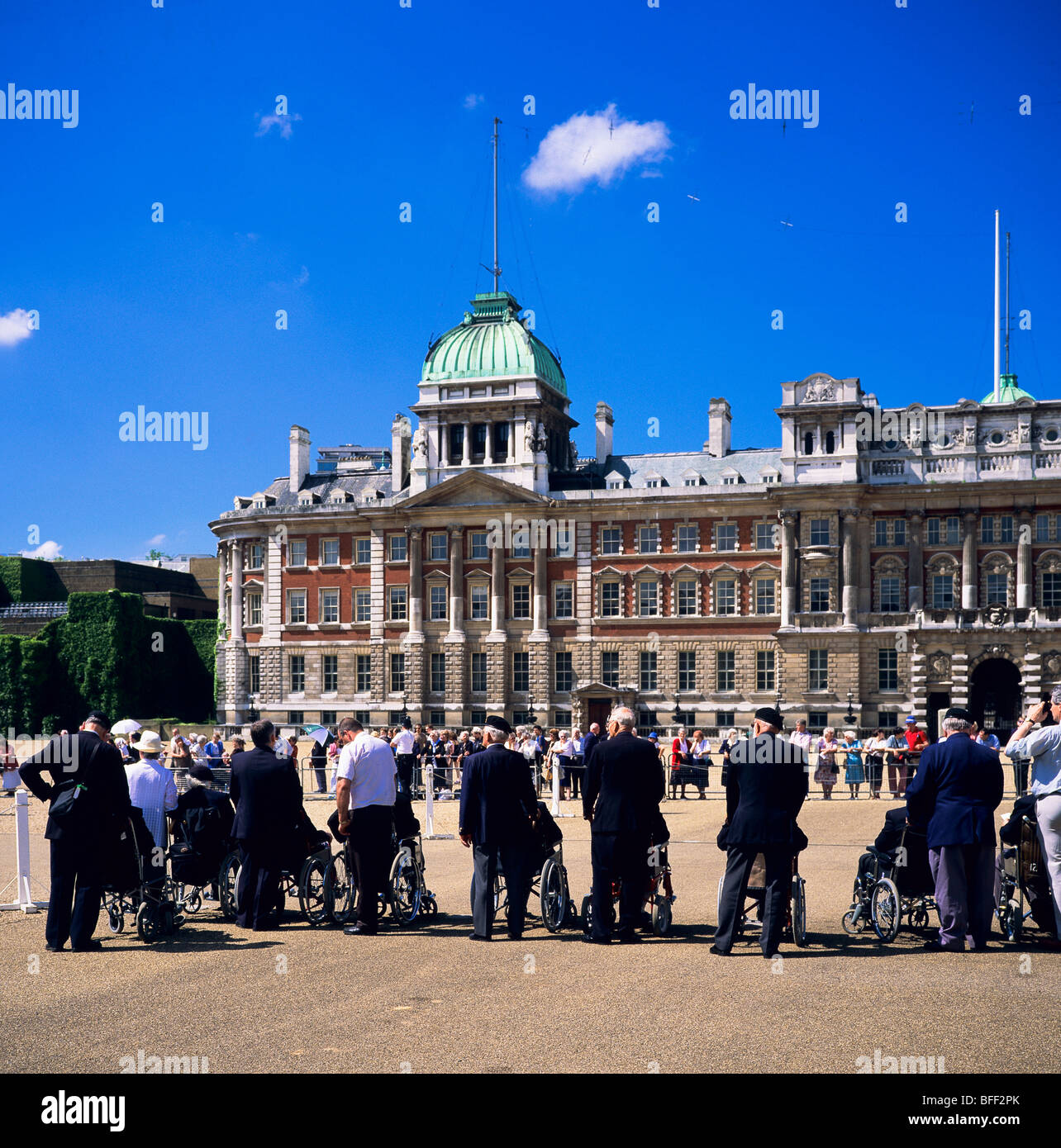 Disabled Normandy veterans in wheelchairs at D-Day remembrance parade Whitehall London Great Britain Stock Photo