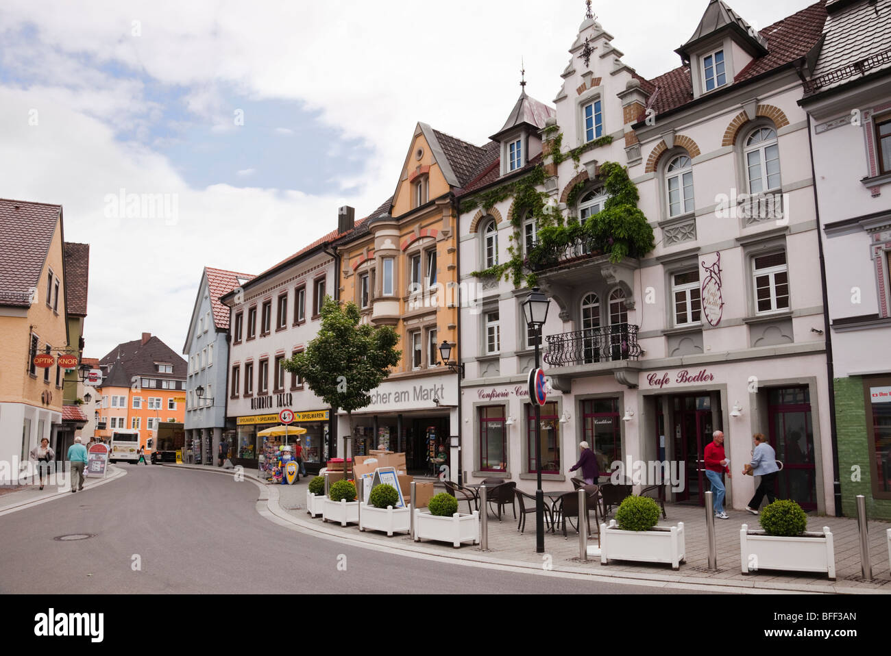 Market Place, Stockach, Baden Wurttenburg, Germany. Historic buildings and shops on the main street in historic small town Stock Photo