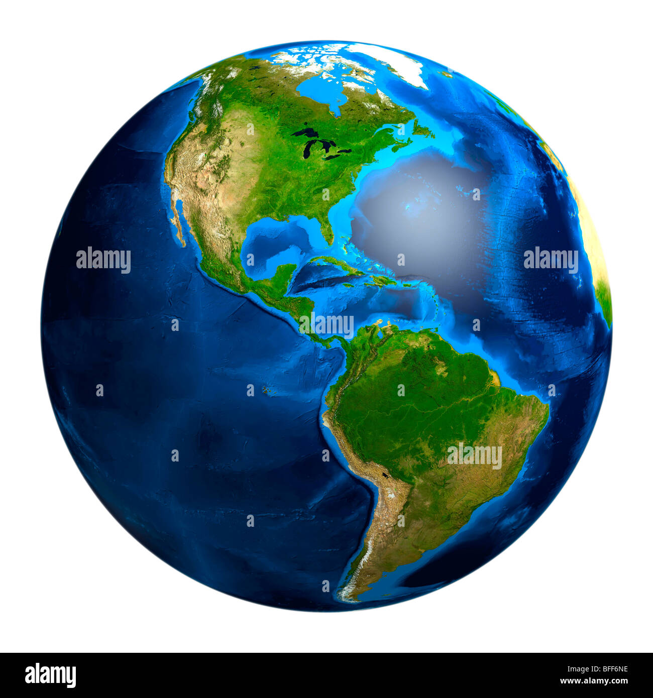View of the Earth globe from space showing South and North American continents Stock Photo