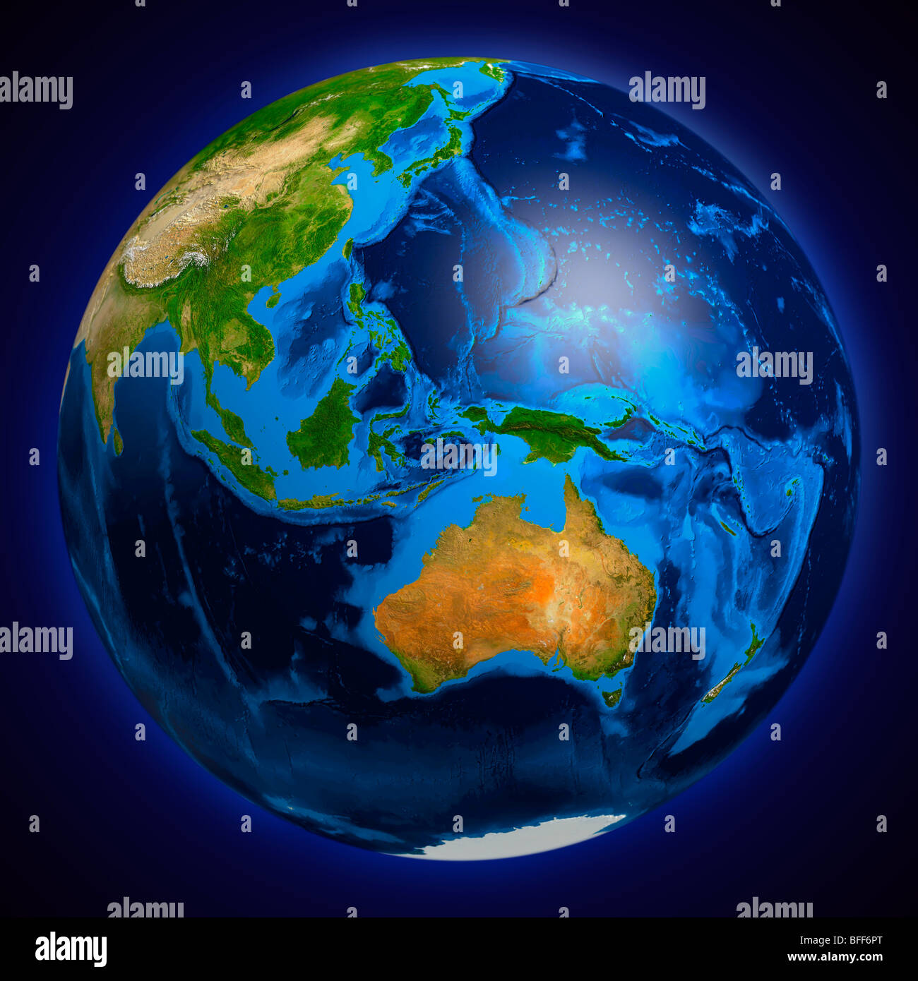 View of the Earth globe from space showing Oceania Stock Photo