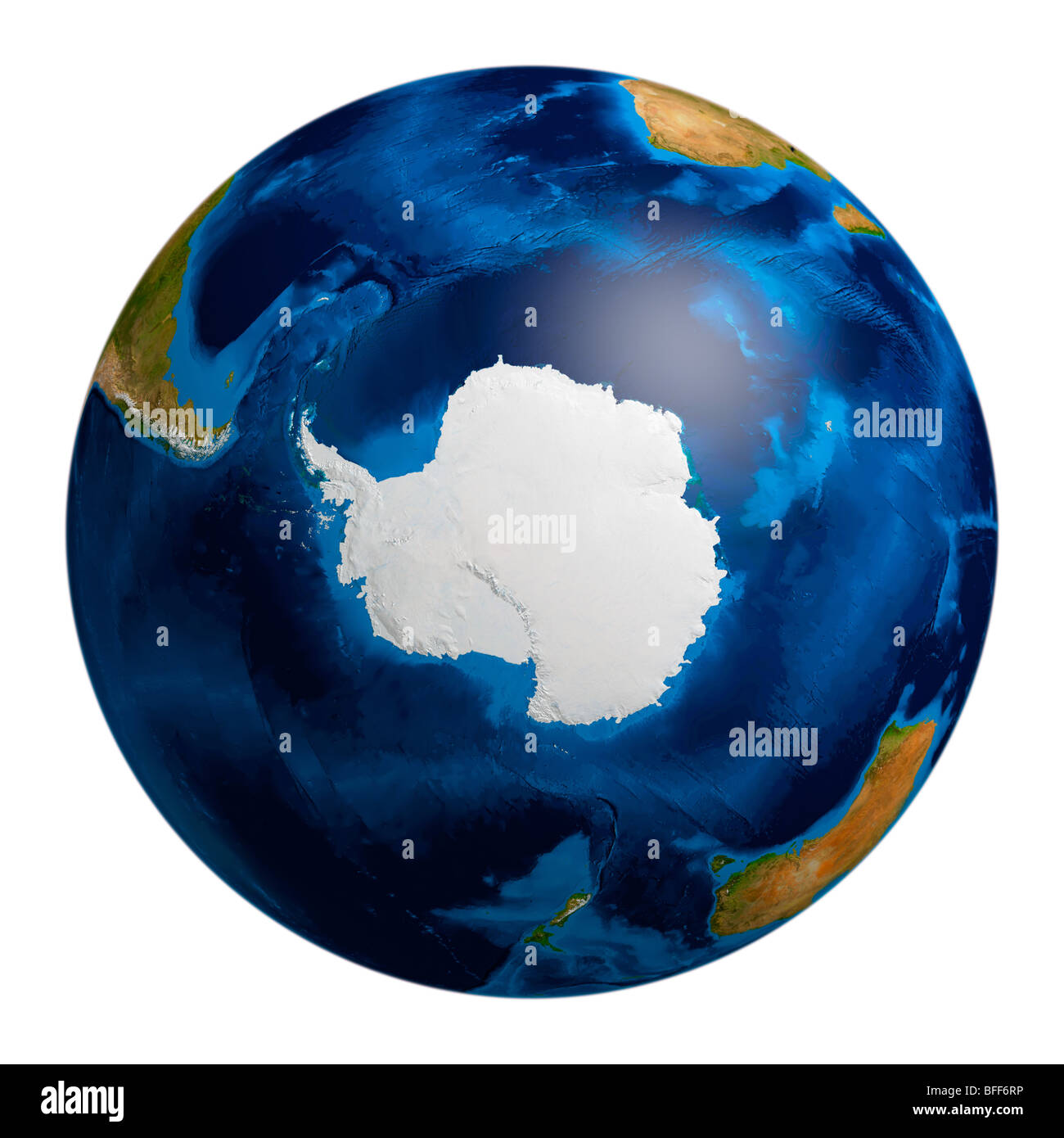 View of the Earth globe from space showing the Antarctic region Stock Photo