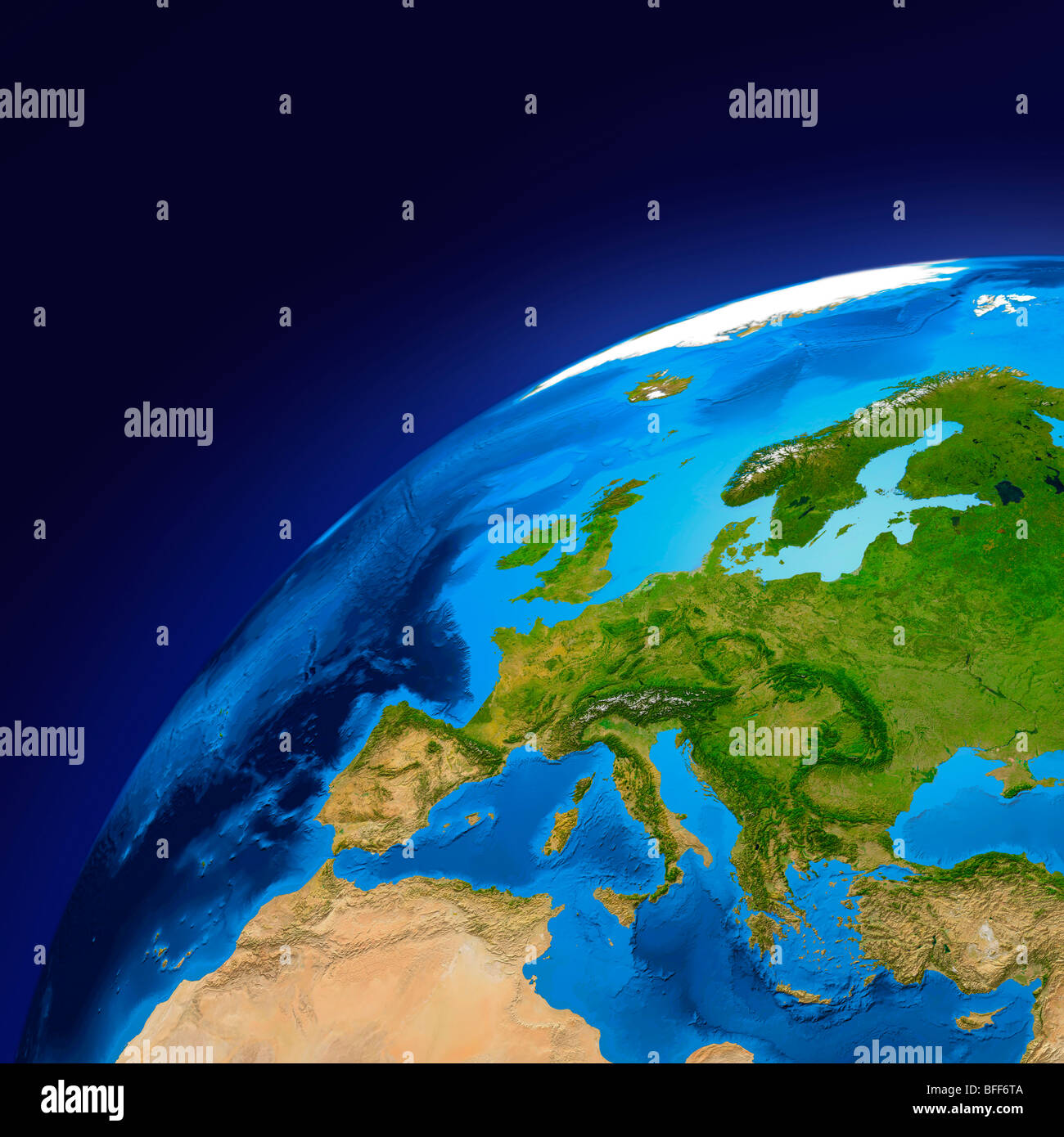 View of the Earth globe from space showing European continent Stock Photo