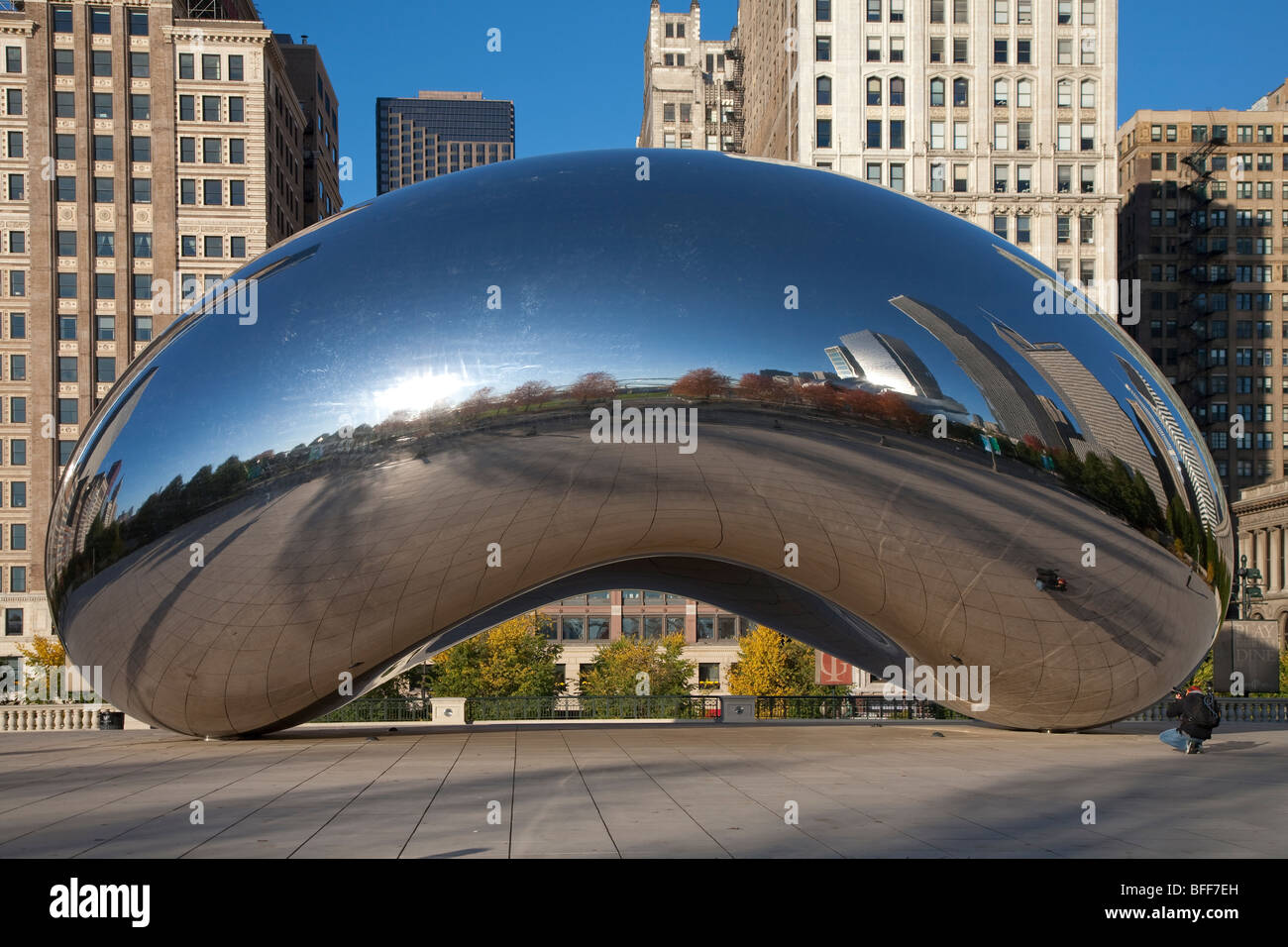 The cloud gate or bean sculpture by atrist Anish Kapoor AT&T Plaza in Millennium Park within the Loop community area of Chicago Stock Photo