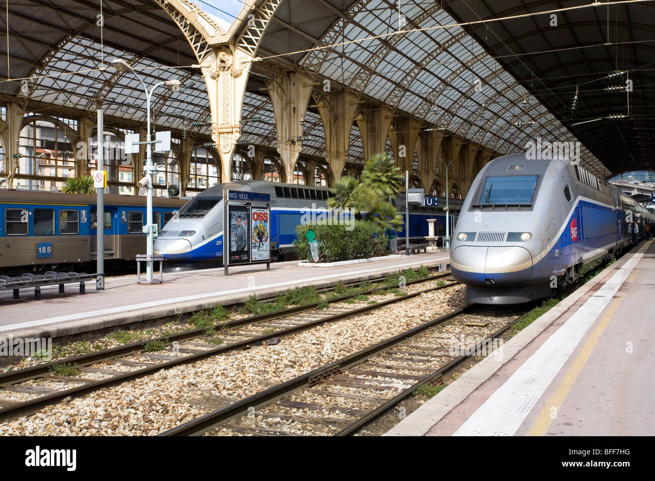 TGV high speed railroad trains at the NiceVille station in the town of