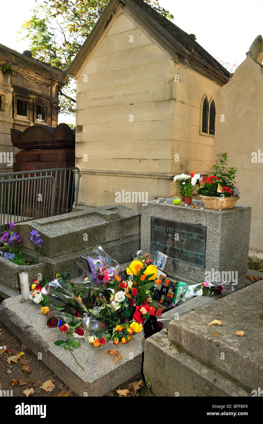 Paris, France - 'Pere Lachaise Cemetery', Monument to 'Jim Morrison', 'Rock Singer' to the Doors, 1970's Rock Group Stock Photo