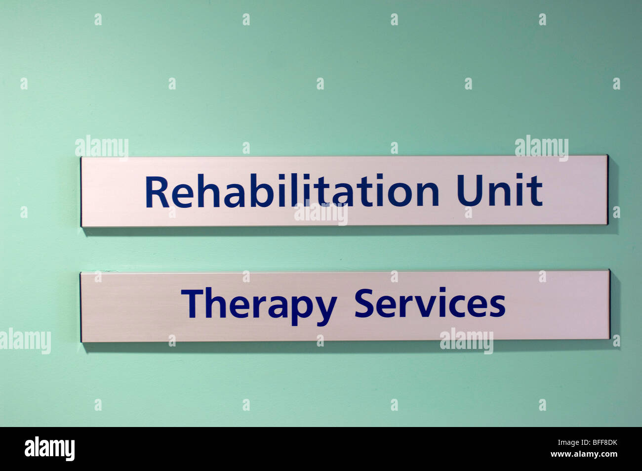 Rehabilitation and Therapy door signs Samuel Johnson Hospital, Lichfield, Staffordshire. Stock Photo