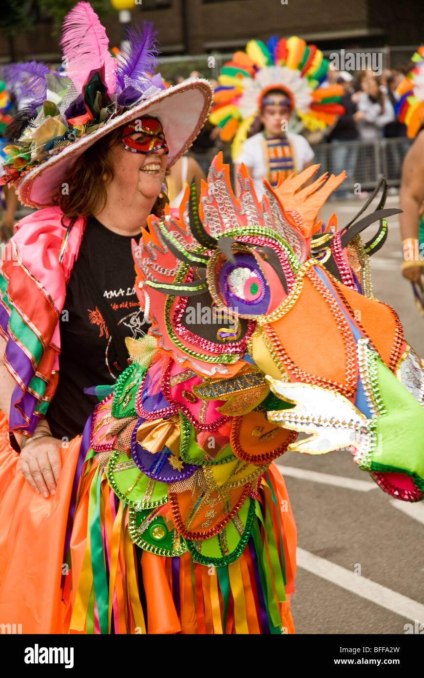 Woman in a horse costume from the Sunshine International float at