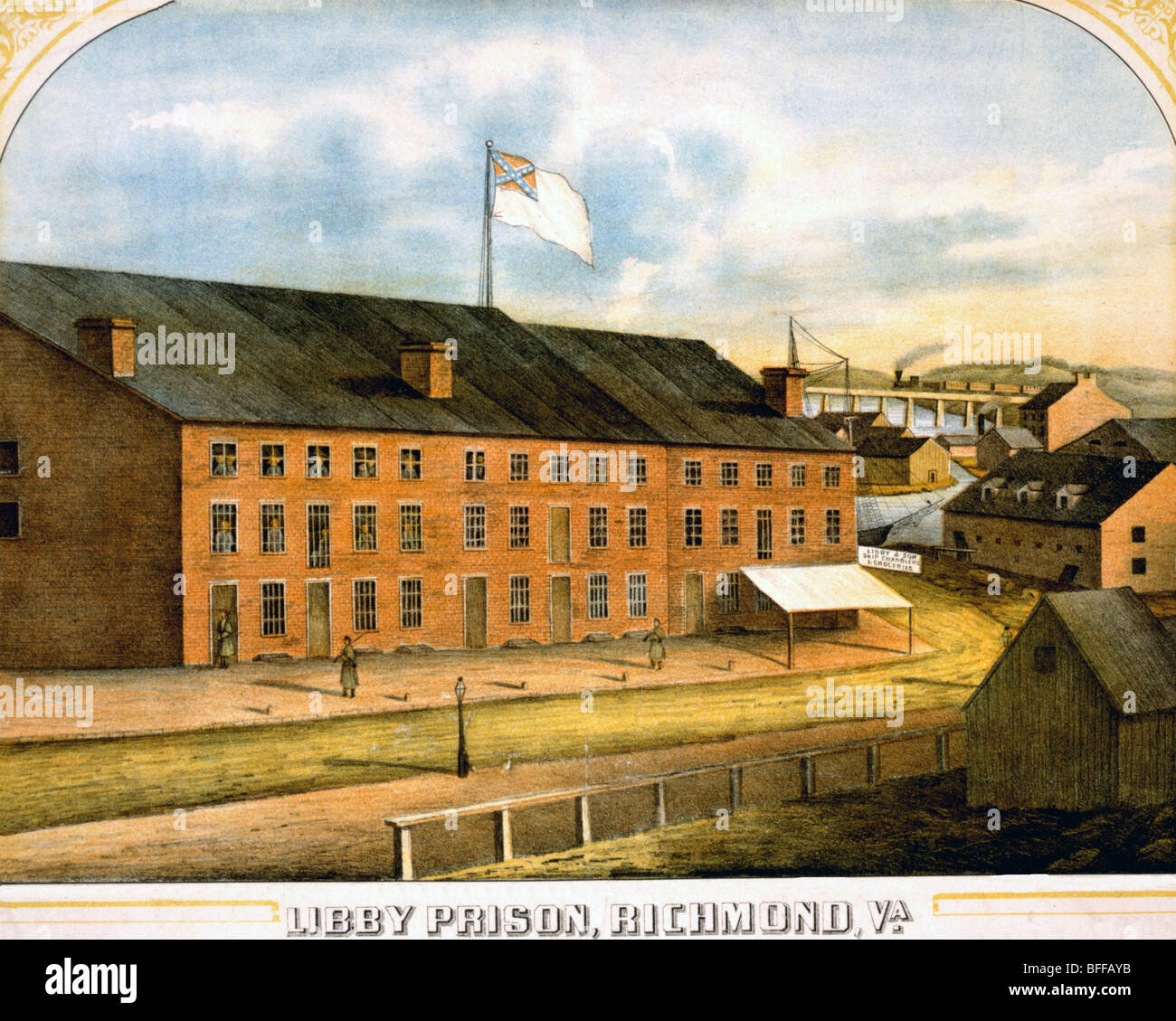 Exterior view of Libby Prison, infamous Civil War POW Prison, Richmond, Virginia 1865 Stock Photo