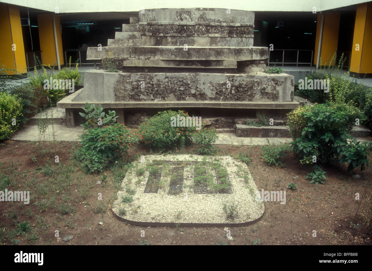 Aztec ruins in the Pino Suarez Metro subway station, Mexico City Stock Photo