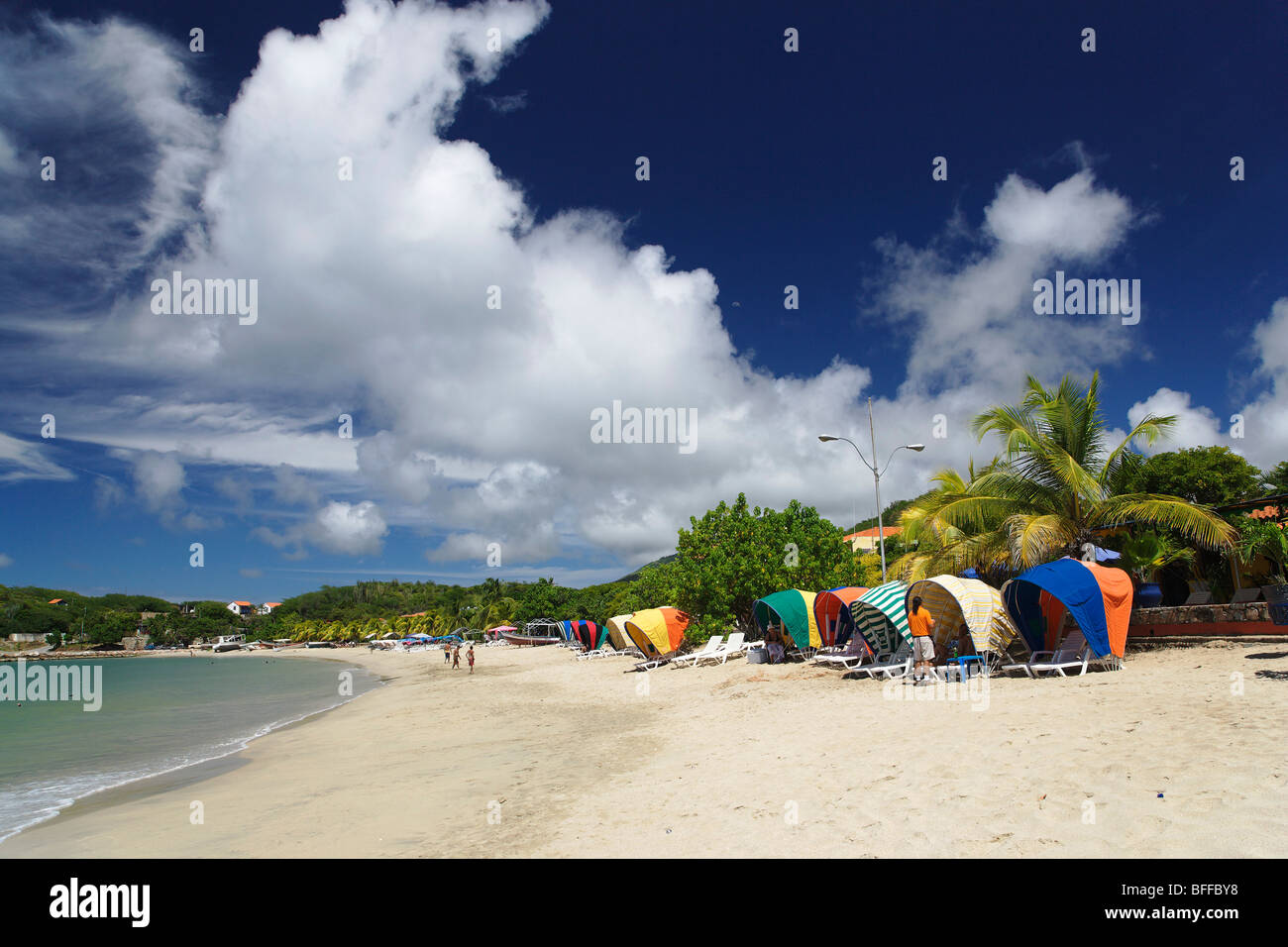 View along sandy beach, Playa Zaragoza, Pedro Gonzales, Isla Margarita, Nueva Esparta, Venezuela Stock Photo