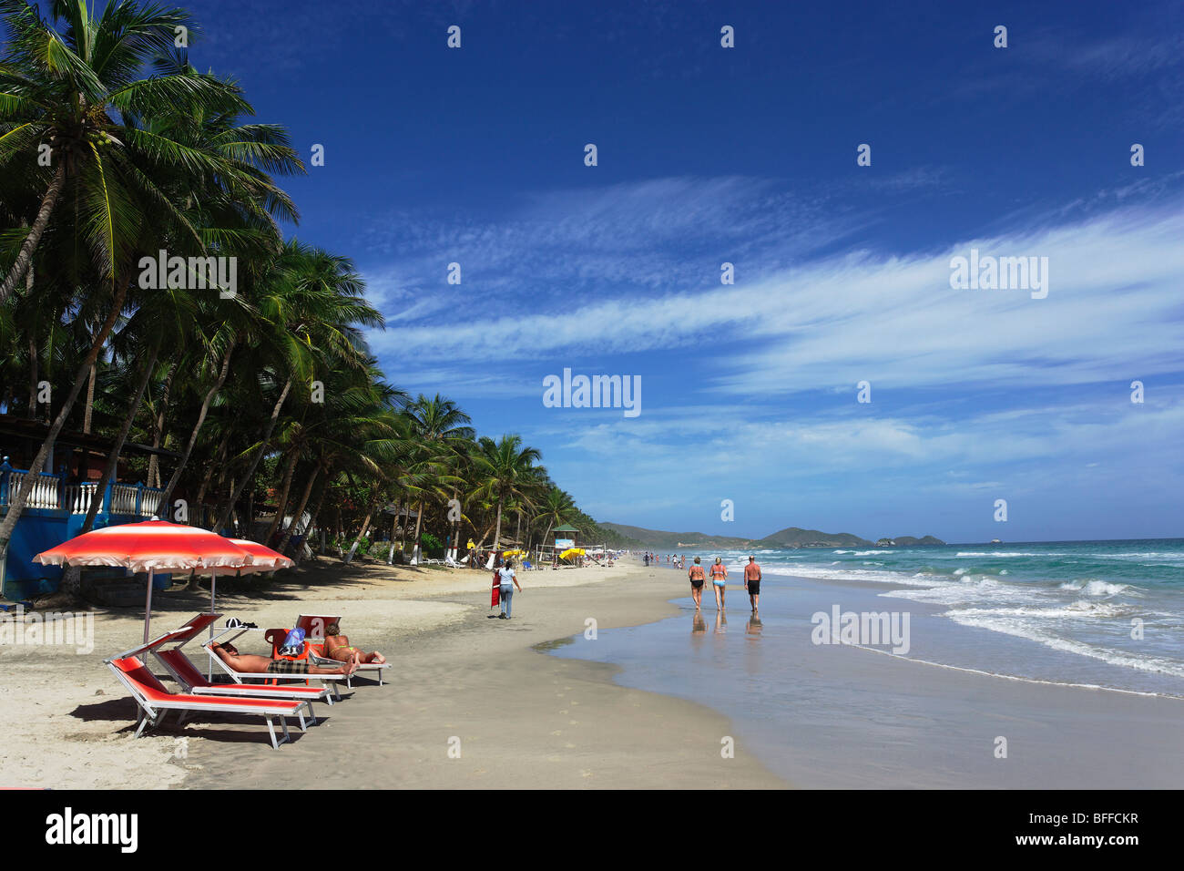 View along beach of Playa El Aqua, Isla Margarita, Nueva Esparta ...