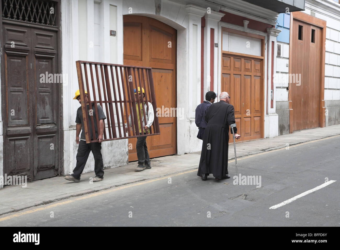 Lima, Peru, street nearby Plaza de Armas or Plaza Mayor men in a