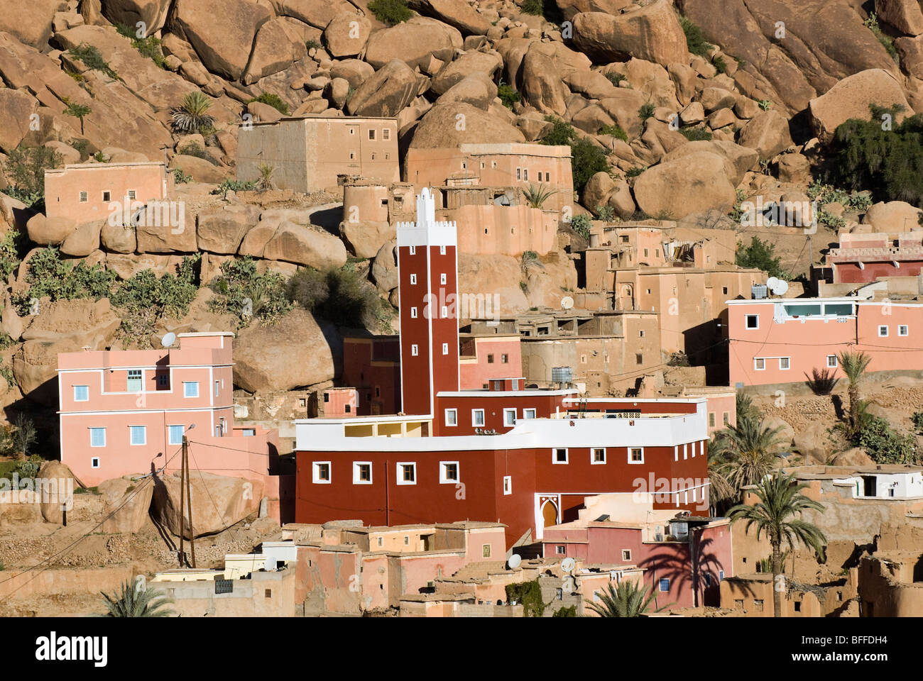 Mosque in the Berber village of Adai, a village near Tafroute, Morocco Stock Photo
