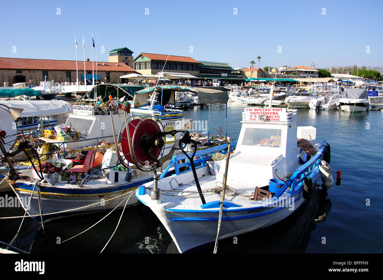 Fishing boats in Paphos Harbour, Pafos, Pafos District, Cyprus Stock ...