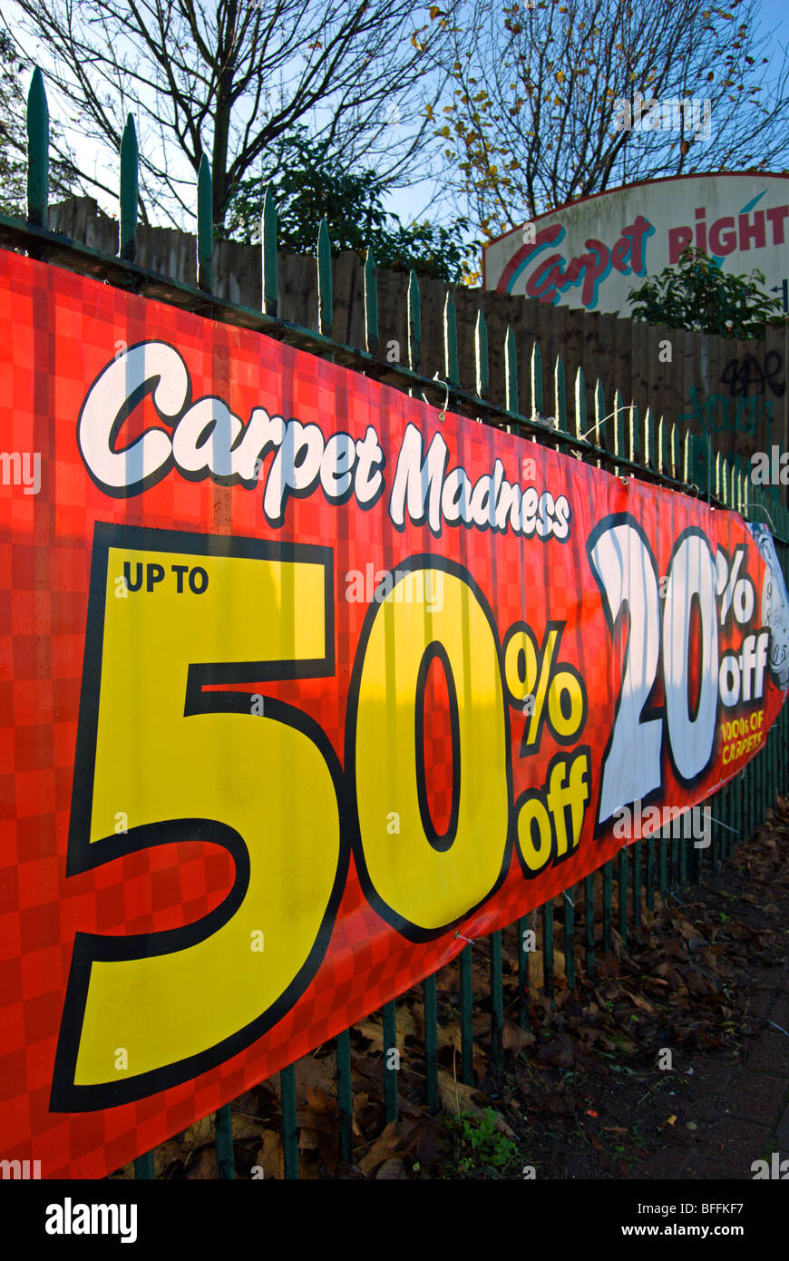 carpet price reduction banner outside a carpetright shop on the great