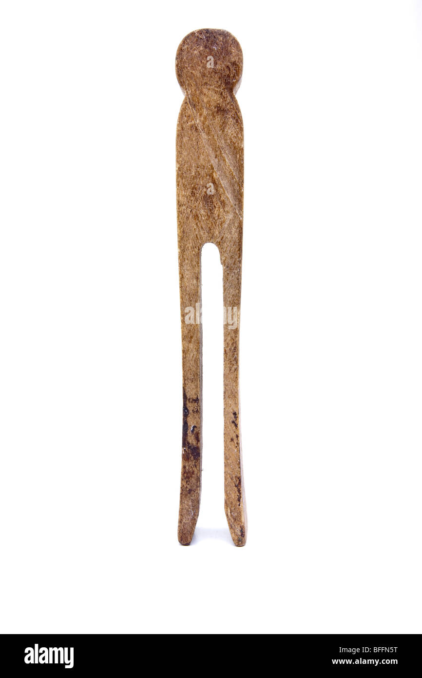 Edwardian English clothes peg isolated against white background Stock