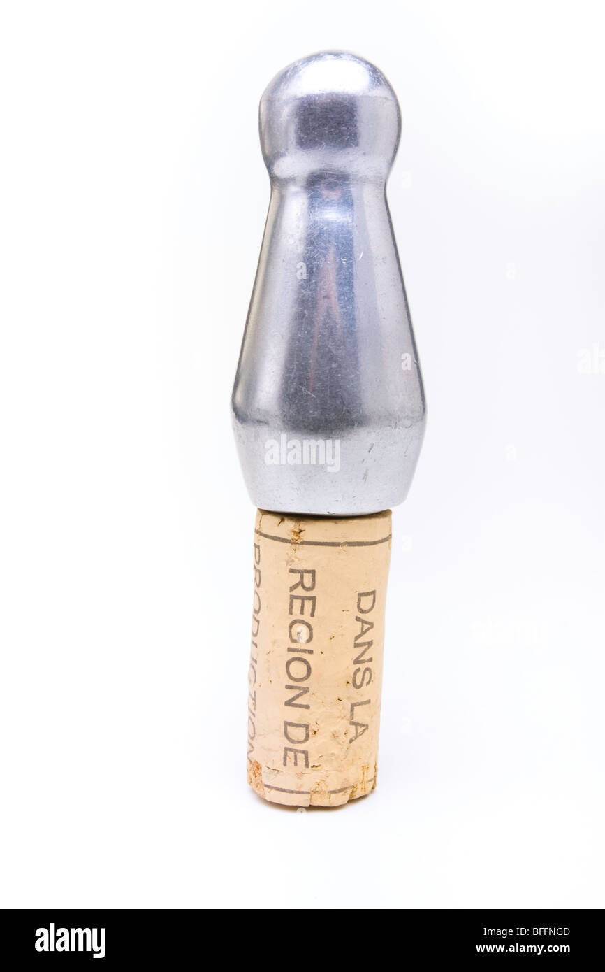 Aluminium and cork Bottle Stopper isolated against white background