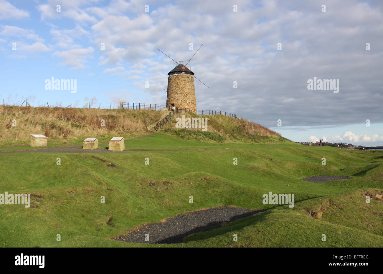 ancient salt pans and St Monans Windmill Fife Scotland  November 2009 Stock Photo